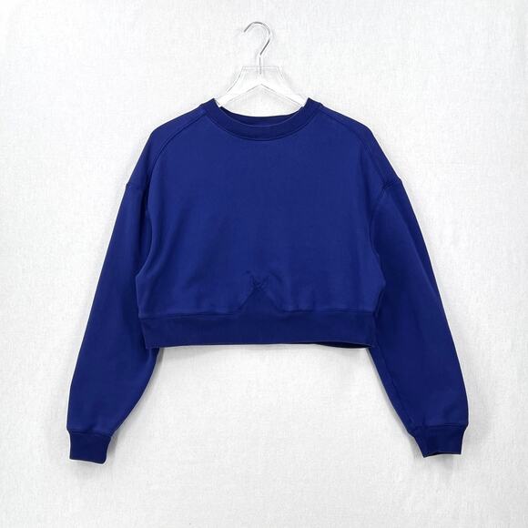 EVERLANE Long Sleeve Cropped Crewneck Sweatshirt Womens Medium Blue Relaxed - Picture 3 of 14